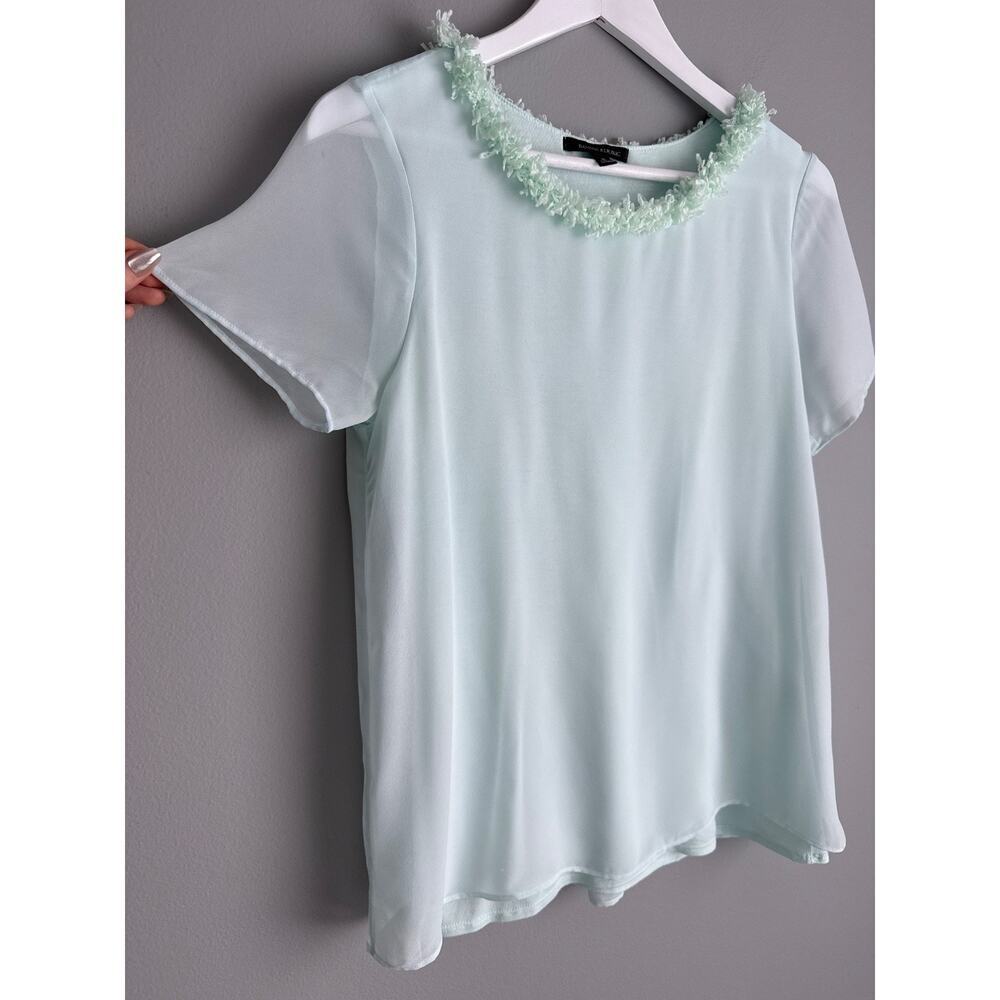 Banana Republic Mint Chiffon Blouse Size S Floral Trim Neck Modal Romantic - Picture 4 of 6